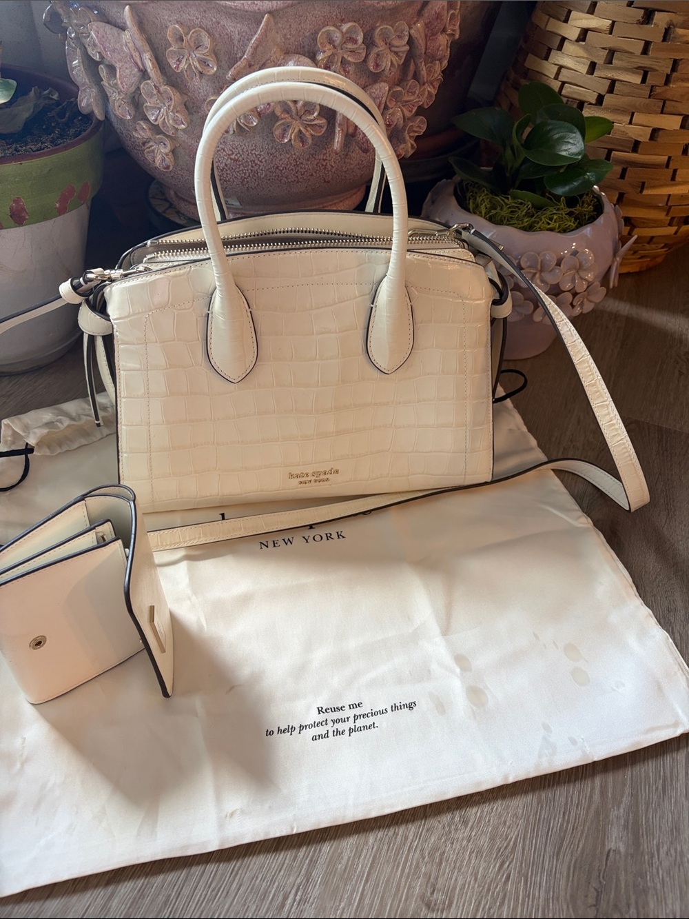 kate spade Cream Croc-Embossed Dome Satchel